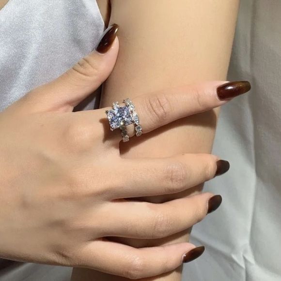 💍Stunning 18k White GP 2 Piece Cz Diamond Bridal Set
